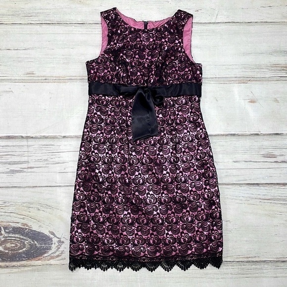 JS Collections Dress Cocktail Party Pink Black Lace Bow Size 12 - Picture 2 of 12
